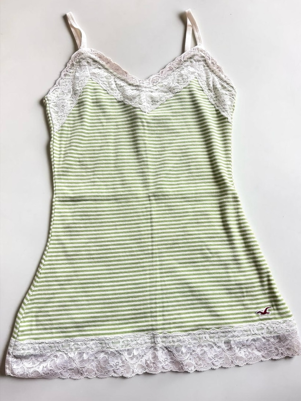 Hollister Striped Lace-Trim Cami Tank Top Y2K Revival Green White NWOT M